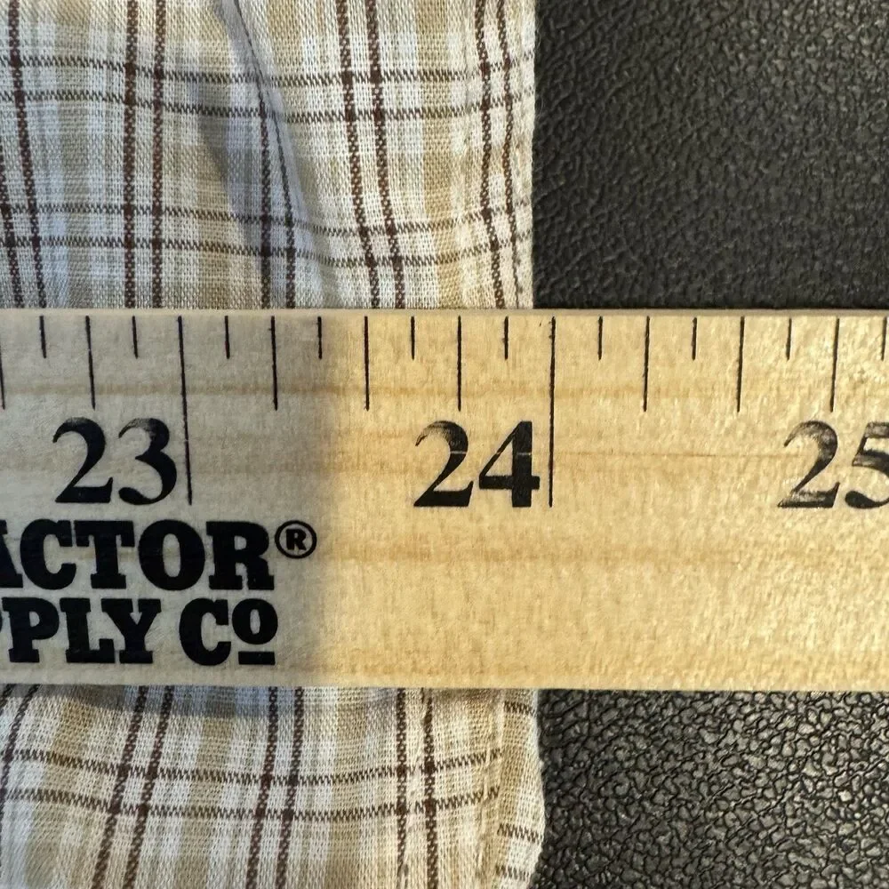 Panhandle Slim Shirt Mens Large 16.5 Pearl Snap Western Plaid Tan Brown Blend